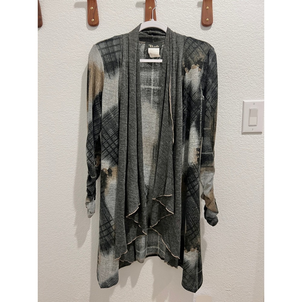 Bali Waterfall Cardigan Womens Small Ruffled Long‎ Sleeve Open Front Multicolor